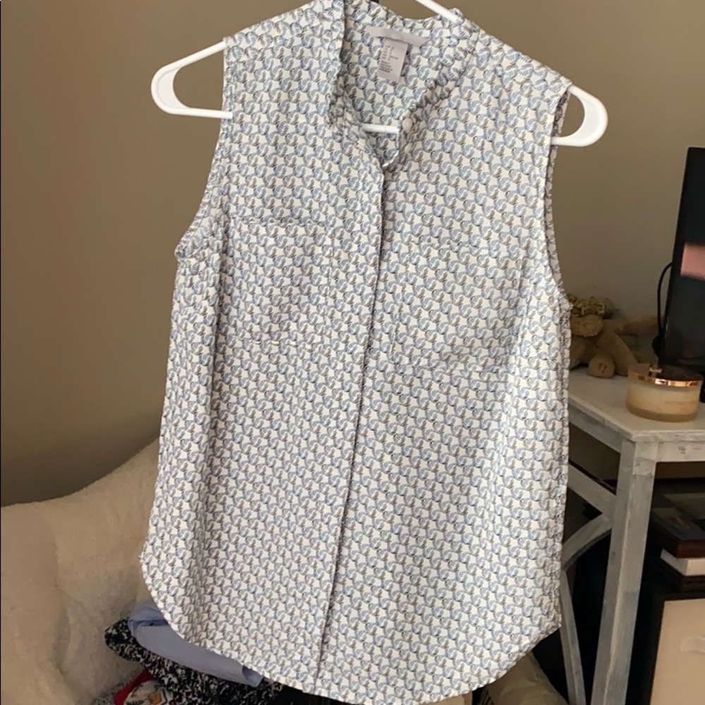 White Blouse with Blue & Black design